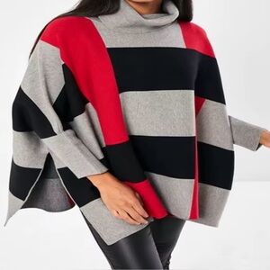 Christine Philippe Sweater Womens Large  Black Gray Orange Stripe Boxy Oversize